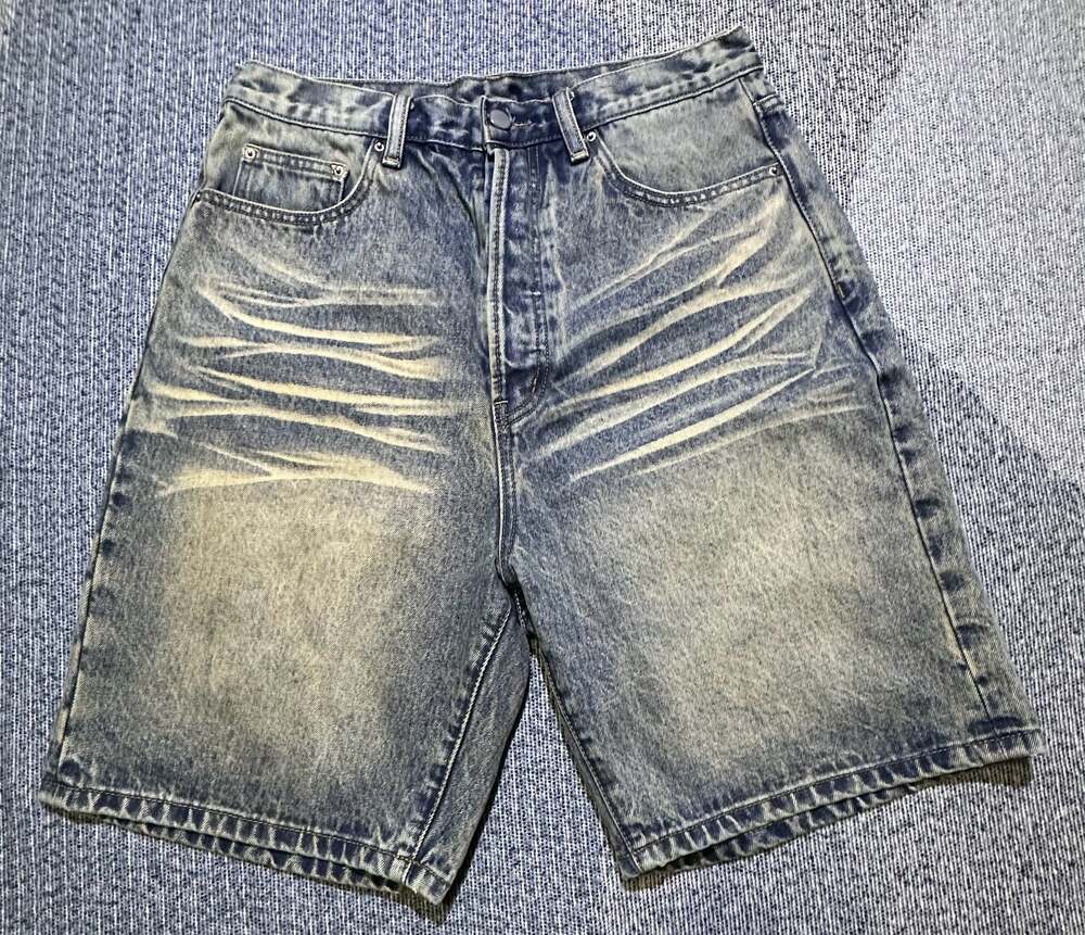 Vintage Anchor Blue Acid Wash Denim Shorts